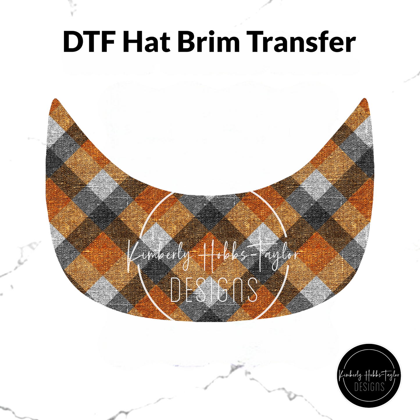 DTF Hat Brim Transfer - Blue Orange Plaid