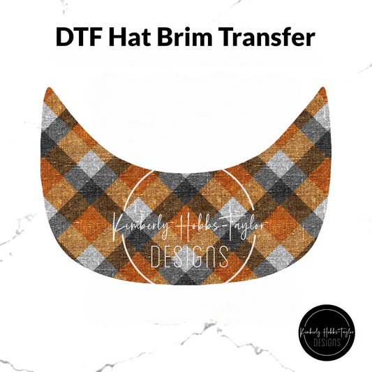 DTF Hat Brim Transfer - Blue Orange Plaid