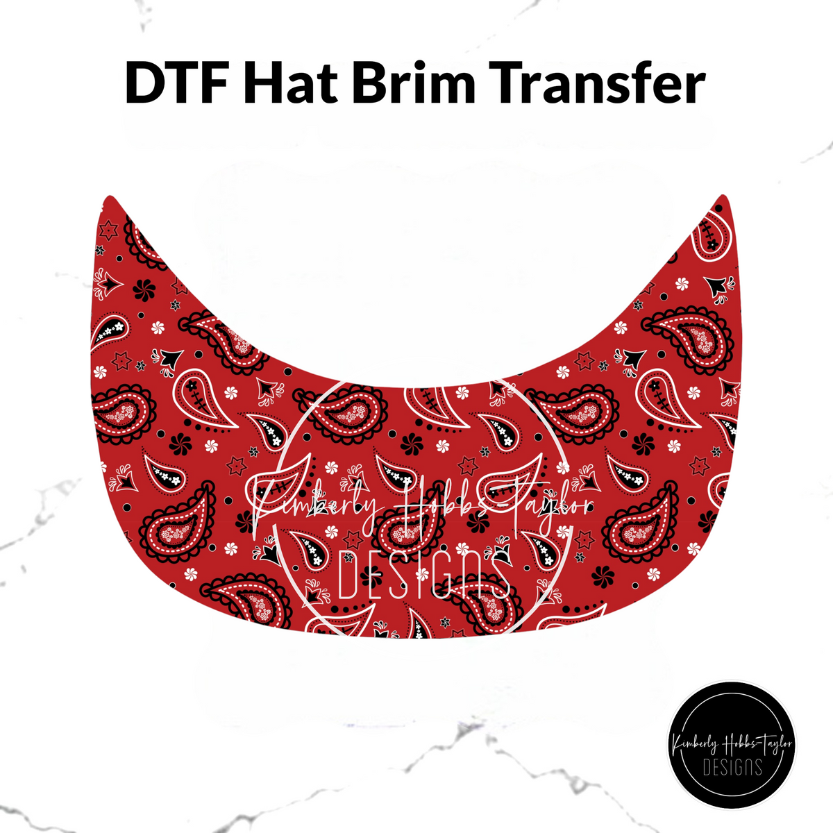 DTF Hat Brim Transfer - Pretty Paisley - Thick Red