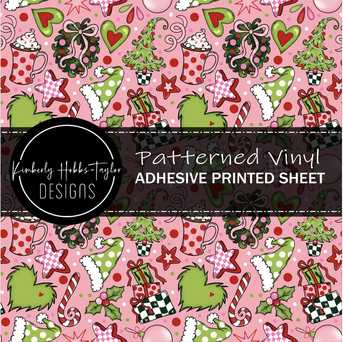 Whimsical Green Pink Christmas vinyl
