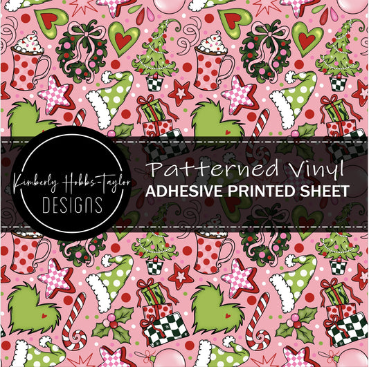 Whimsical Green Pink Christmas vinyl