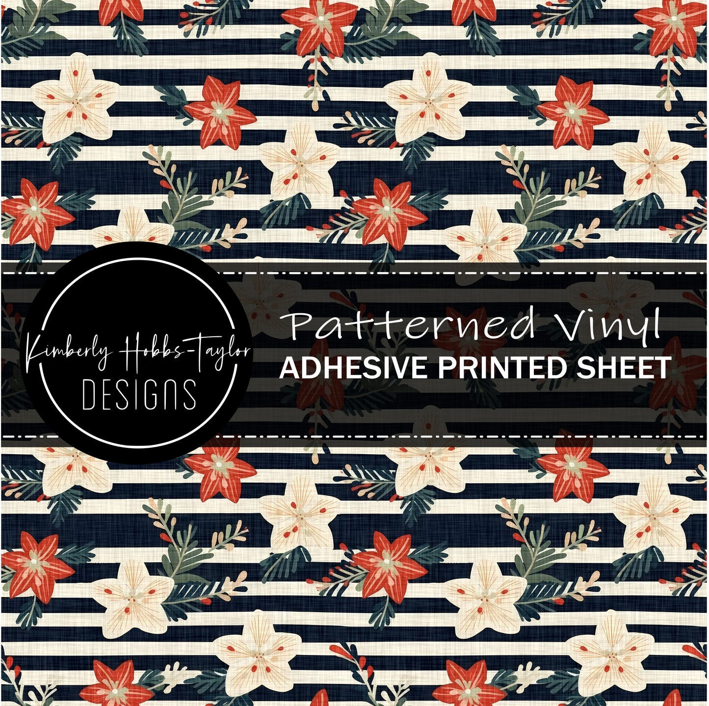 Red White Blue Floral Stripes vinyl