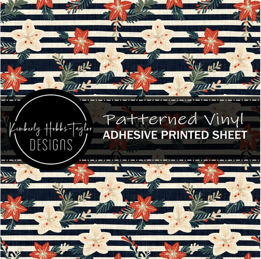 Red White Blue Floral Stripes vinyl
