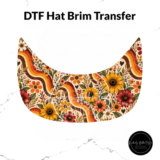 DTF Hat Brim Transfer - Retro Orange Black Floral