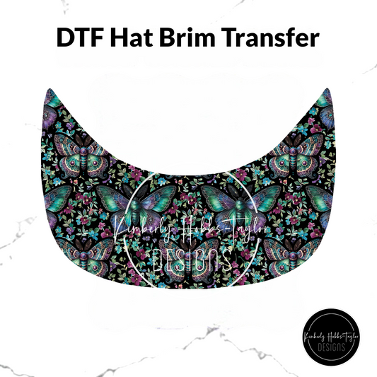 DTF Hat Brim Transfer - Floral Moths