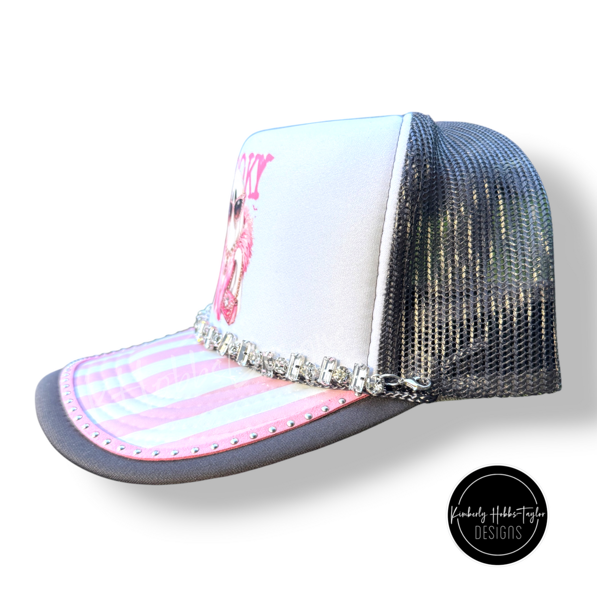 Pink Striped Spooky on Grey - Trucker Hat