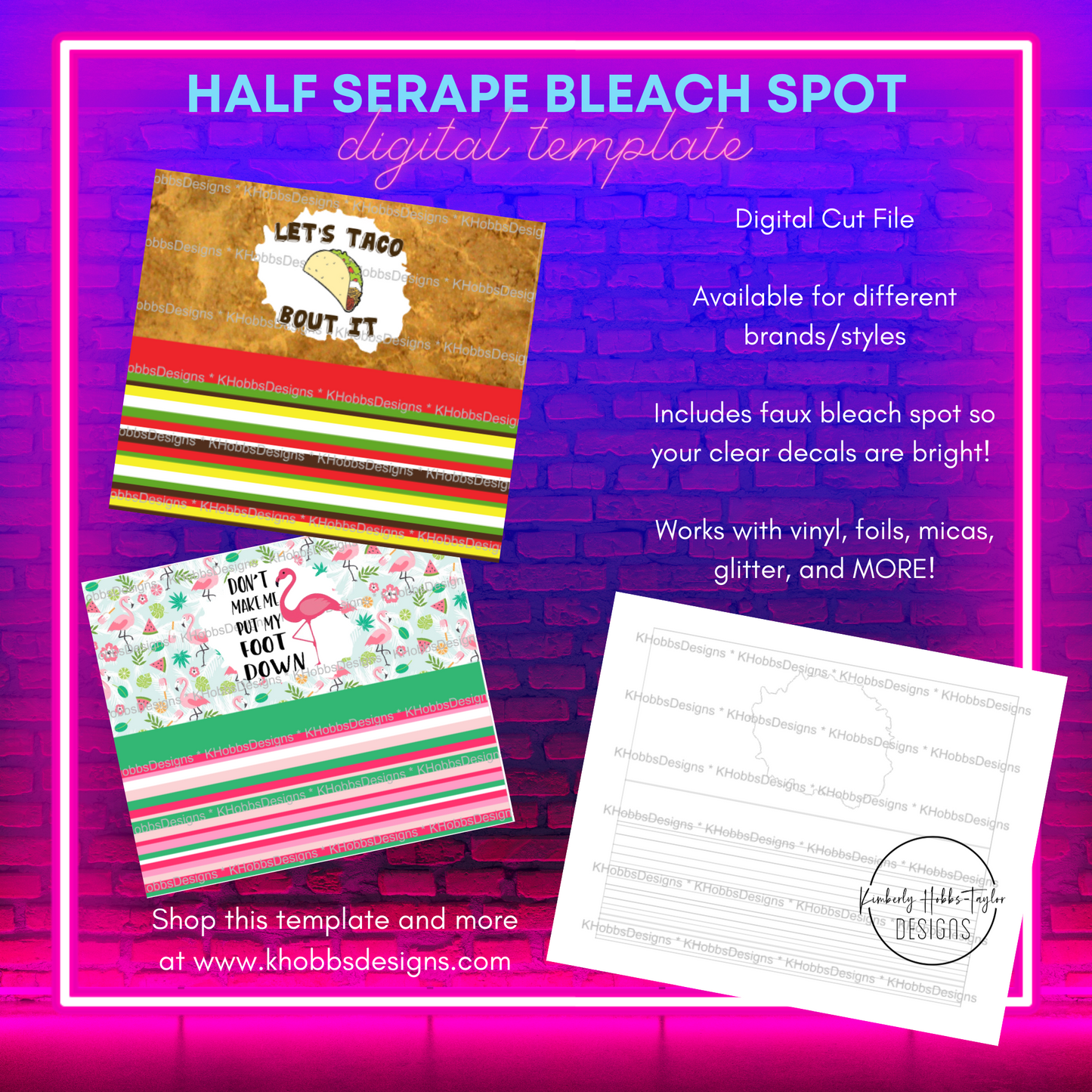 Half Serape Bleach Spot Template for Makerflo 20 Skinny - Digital Cut File Only