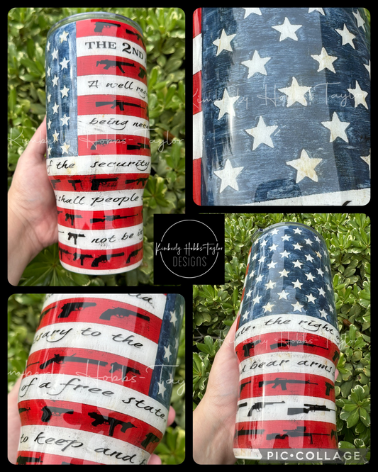 Handpainted 2A US Flag tumbler - 32oz