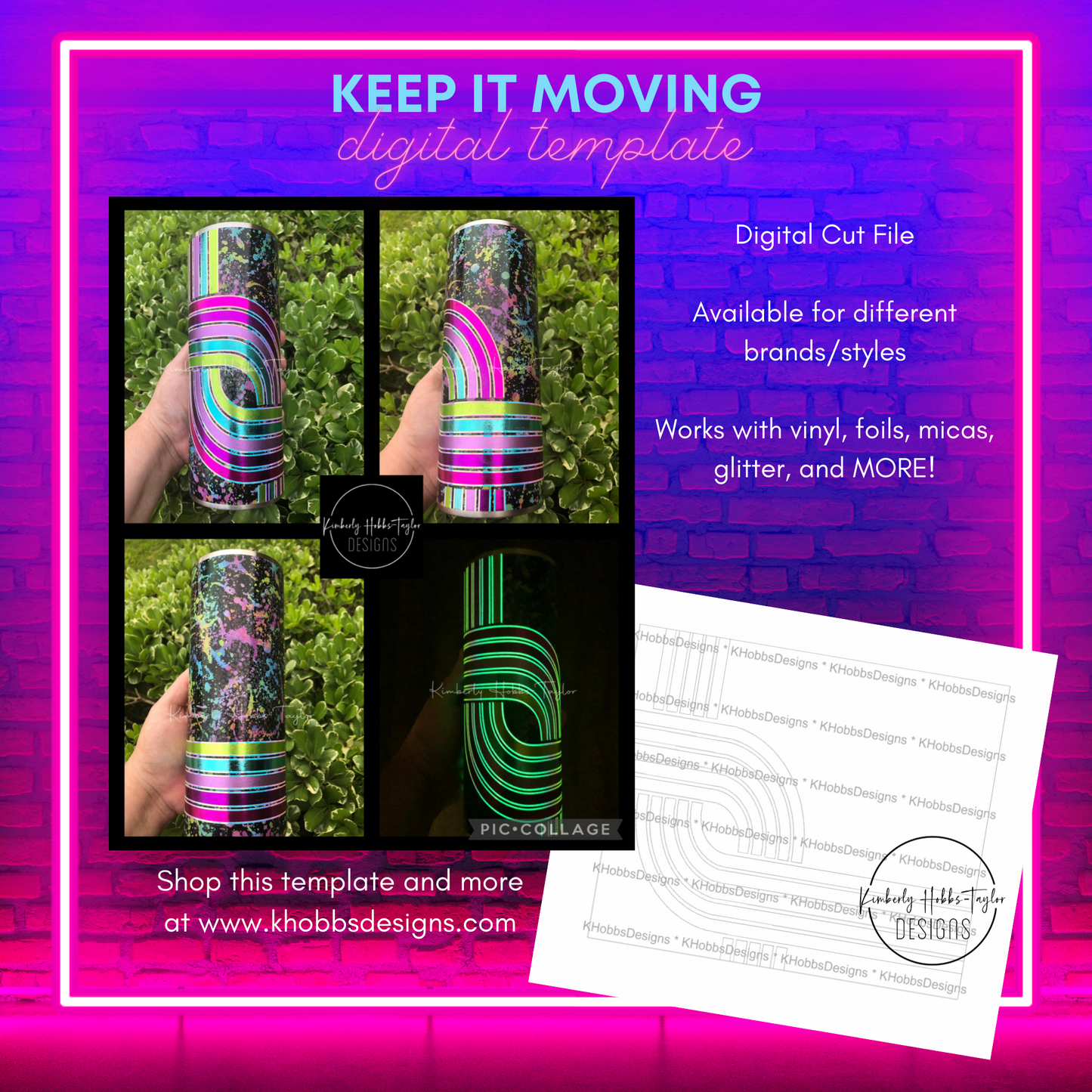 Keep It Moving Template for Craft Haven 30oz Skinny Straight - Digital Cut File Only