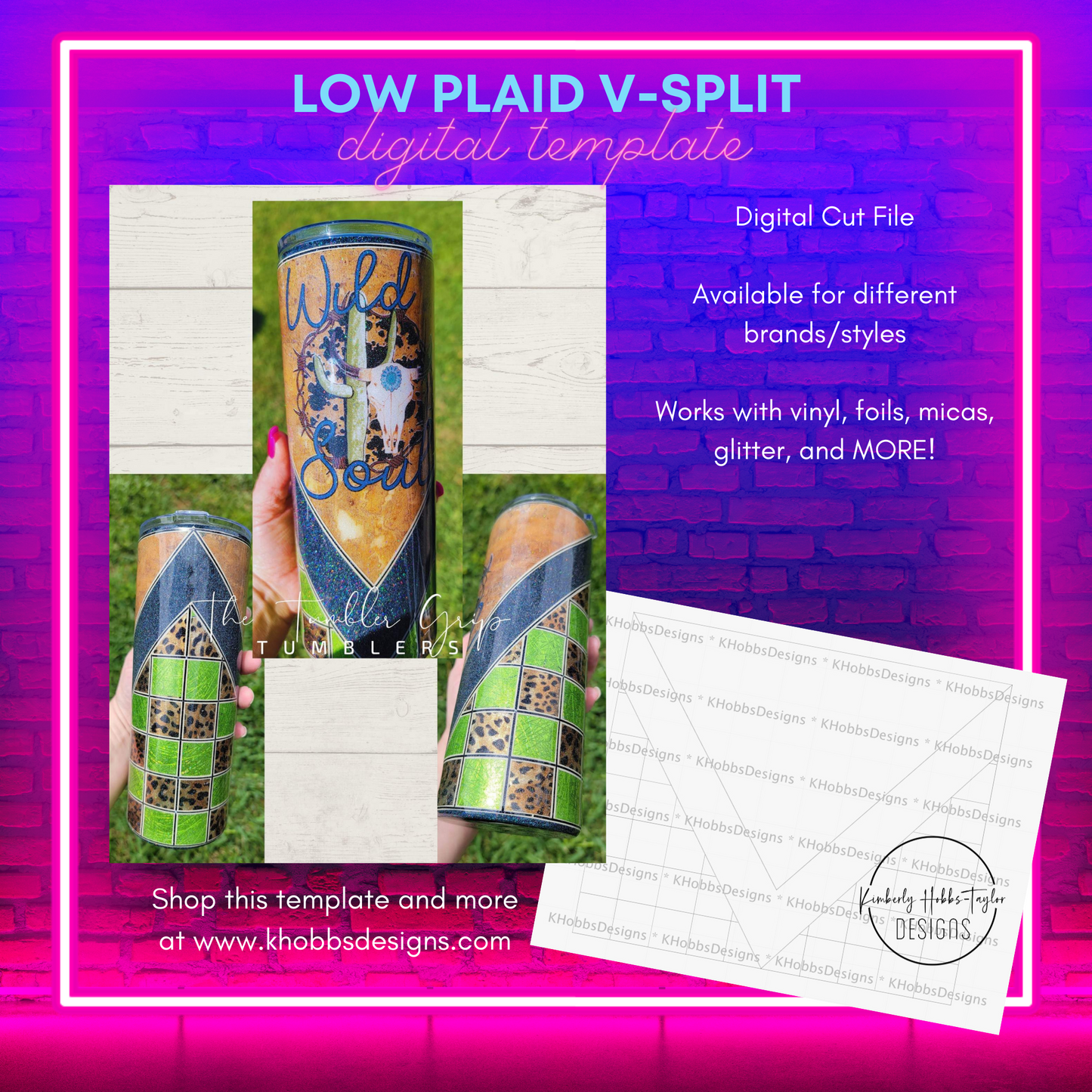 Low Plaid V-Split template for Craft Haven 30oz Skinny Straight - Digital Cut File Only