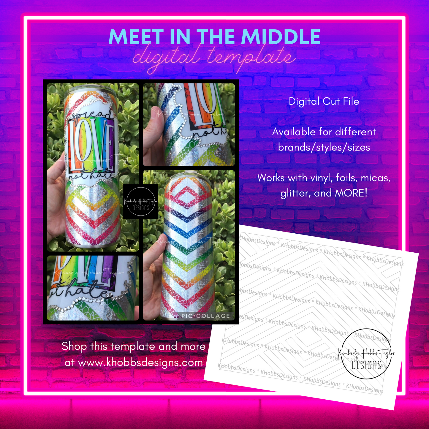 Meet in the Middle Template for Craft Haven 30oz Skinny Straight - Digital Cut File Only
