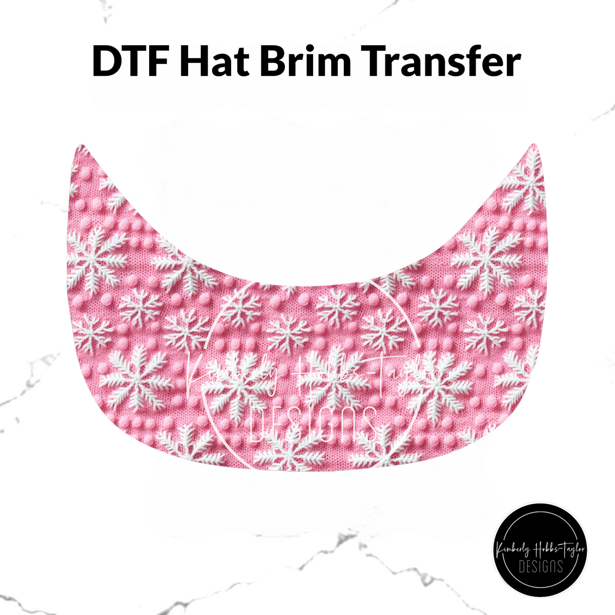 DTF Hat Brim - Pink White Snowflakes