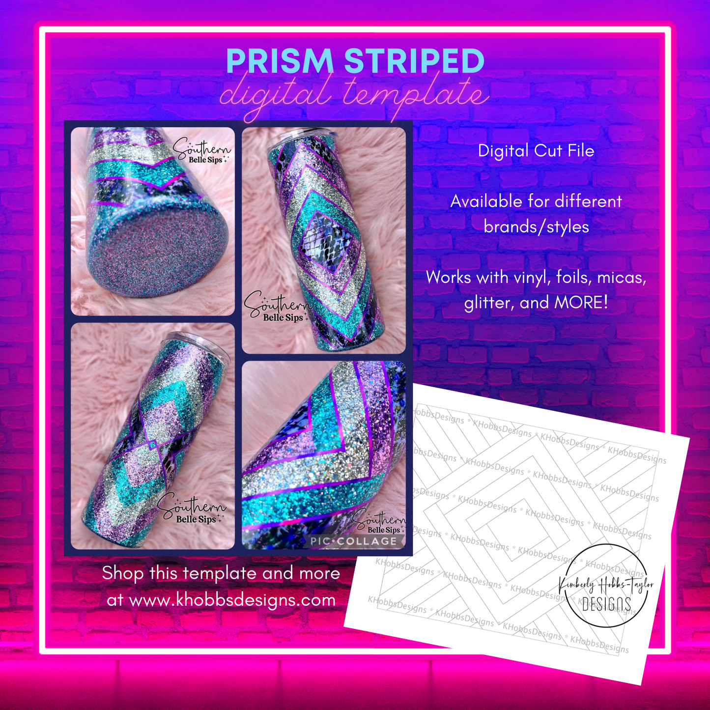 Prism Striped Template for HOGG 20oz Classic Skinny Straight - Digital Cut File Only