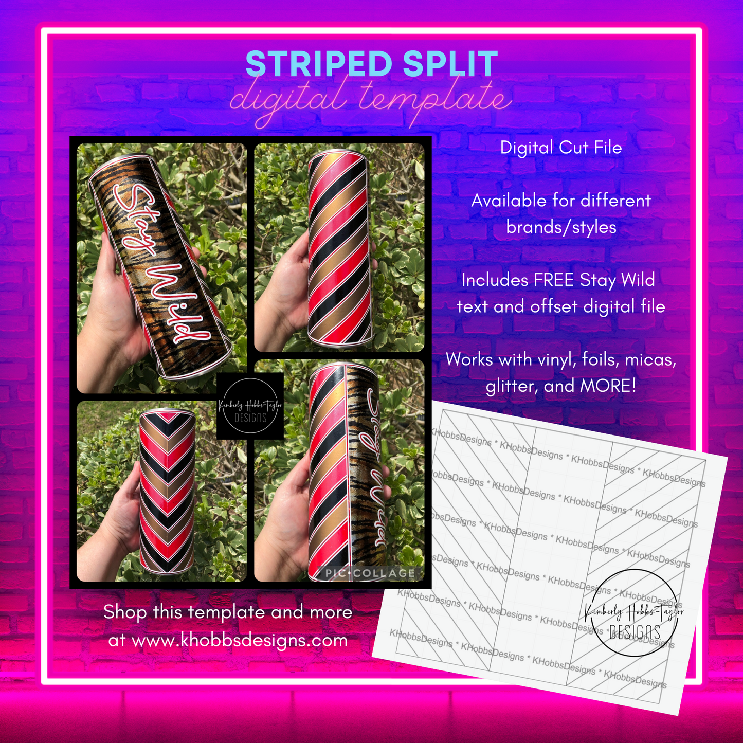 Striped Split Template for Makerflo 20oz Skinny - Digital Cut File Only