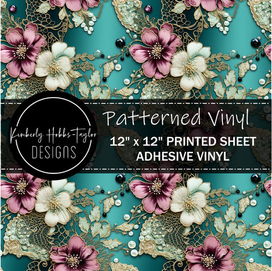 Teal Florals and Lace A vinyl