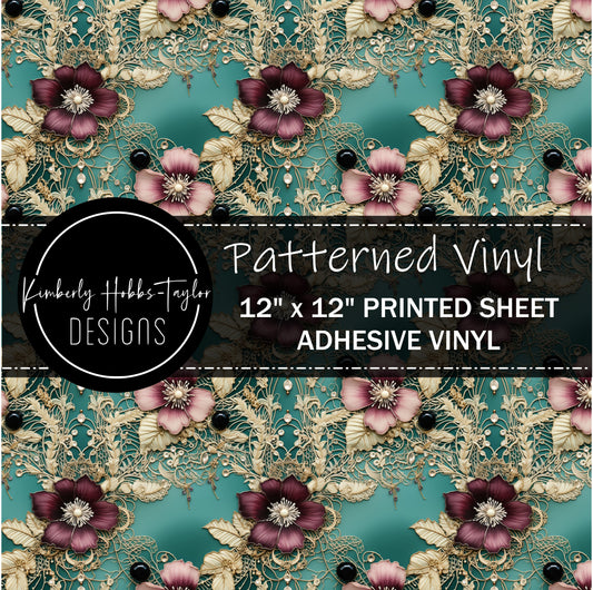 Teal Florals and Lace D vinyl