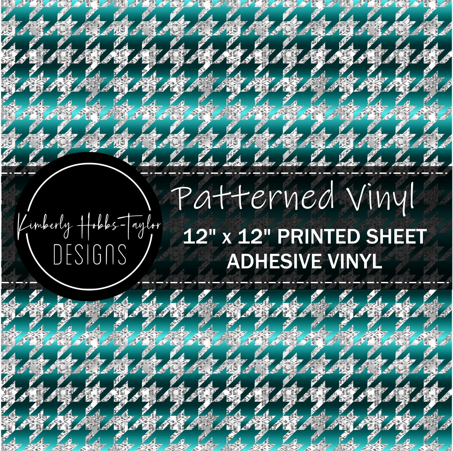 Teal Silver Houndstooth - Small Scale vinyl