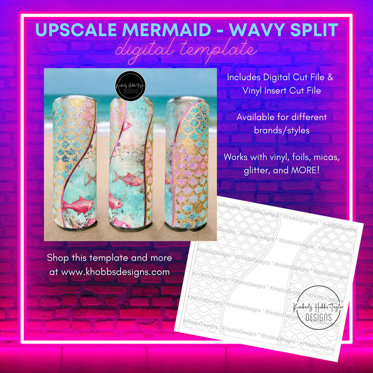 Upscale Mermaid - Wavy Split Template for HOGG 20oz Skinny Straight - Digital Cut File Only