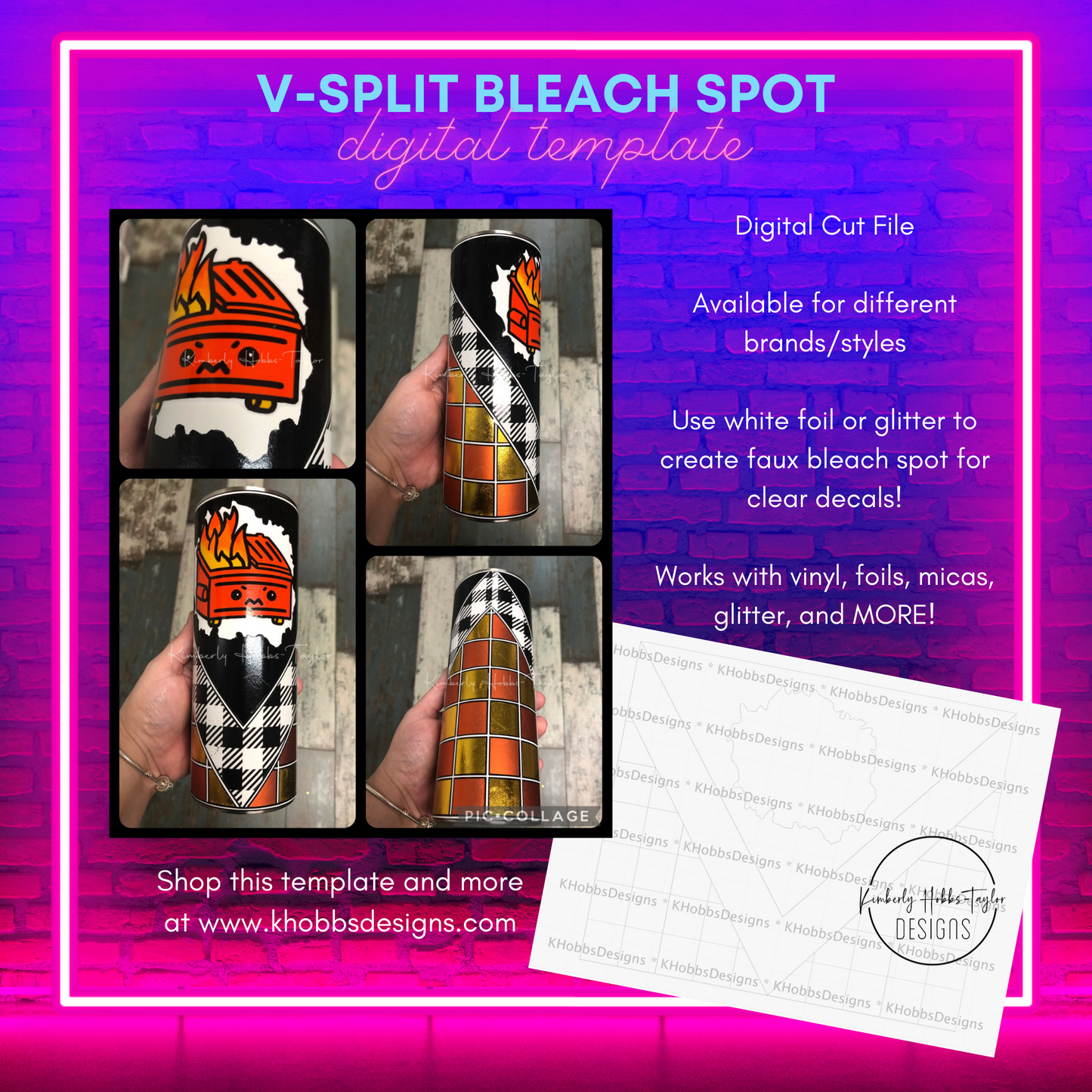 V-Split Plaid Bleach Spot Template for Makerflo 20oz Skinny - Digital Cut File Only