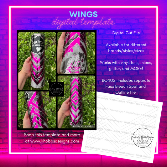Wings Template for Craft Haven 30oz Skinny Straight - Digital Cut File Only