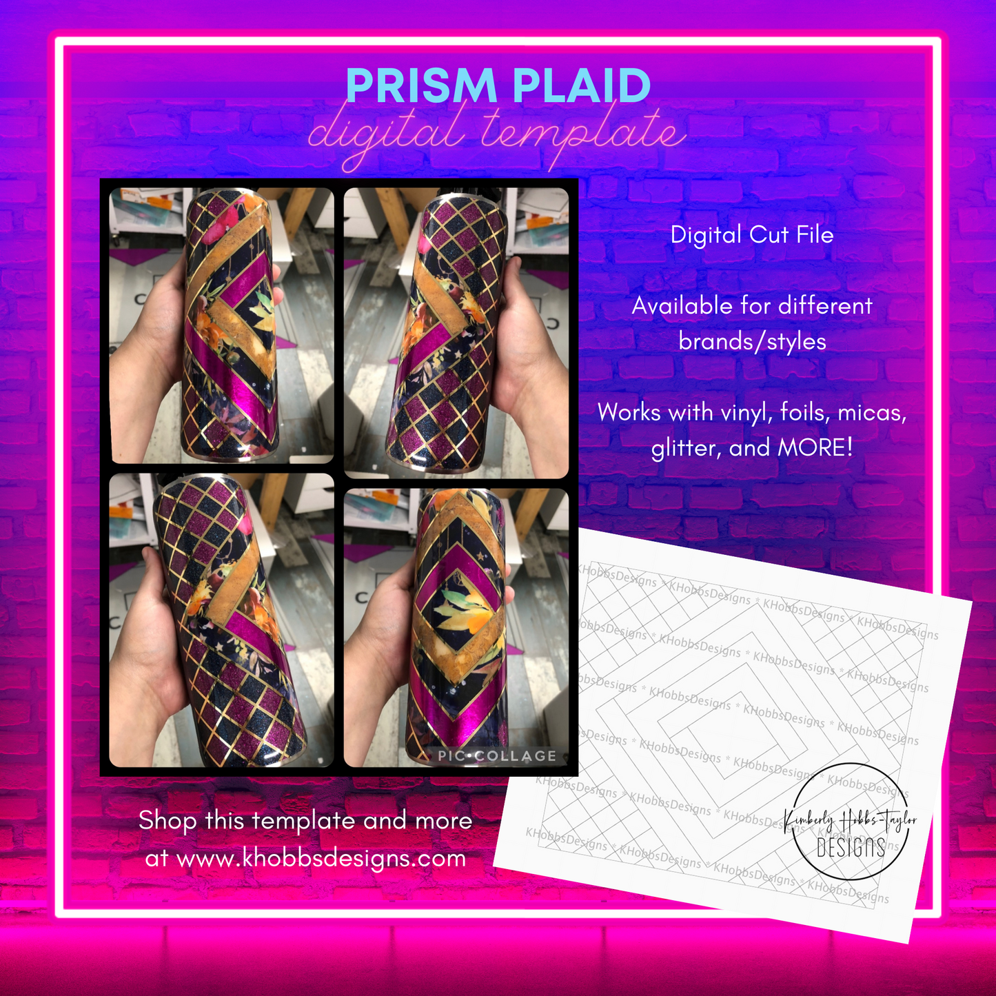 Prism Plaid Template for HOGG 20oz Classic Skinny Straight - Digital Cut File Only